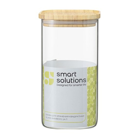 Банка для хранения квадратная Glass Bamboo, 1,4 л, Smart Solutions